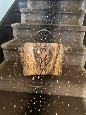 Michael Kors Tan Brown Python-Effect Satchel